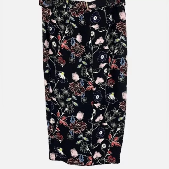 ALC Black Multicolor Floral Silk Pencil Midi Skirt Sz 4 - Picture 7 of 8